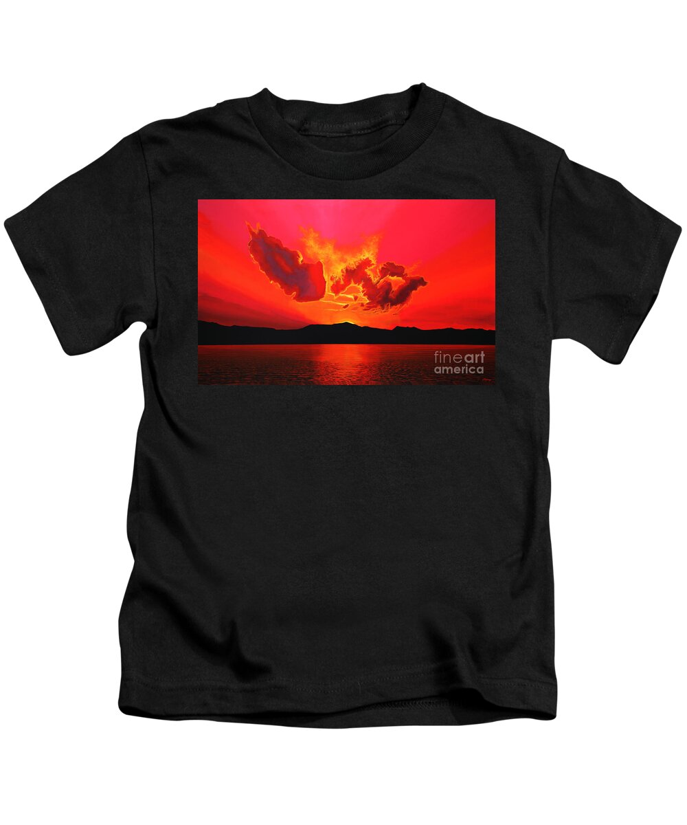 Paul Meijering Kids T-Shirt featuring the painting Earth Sunset by Paul Meijering