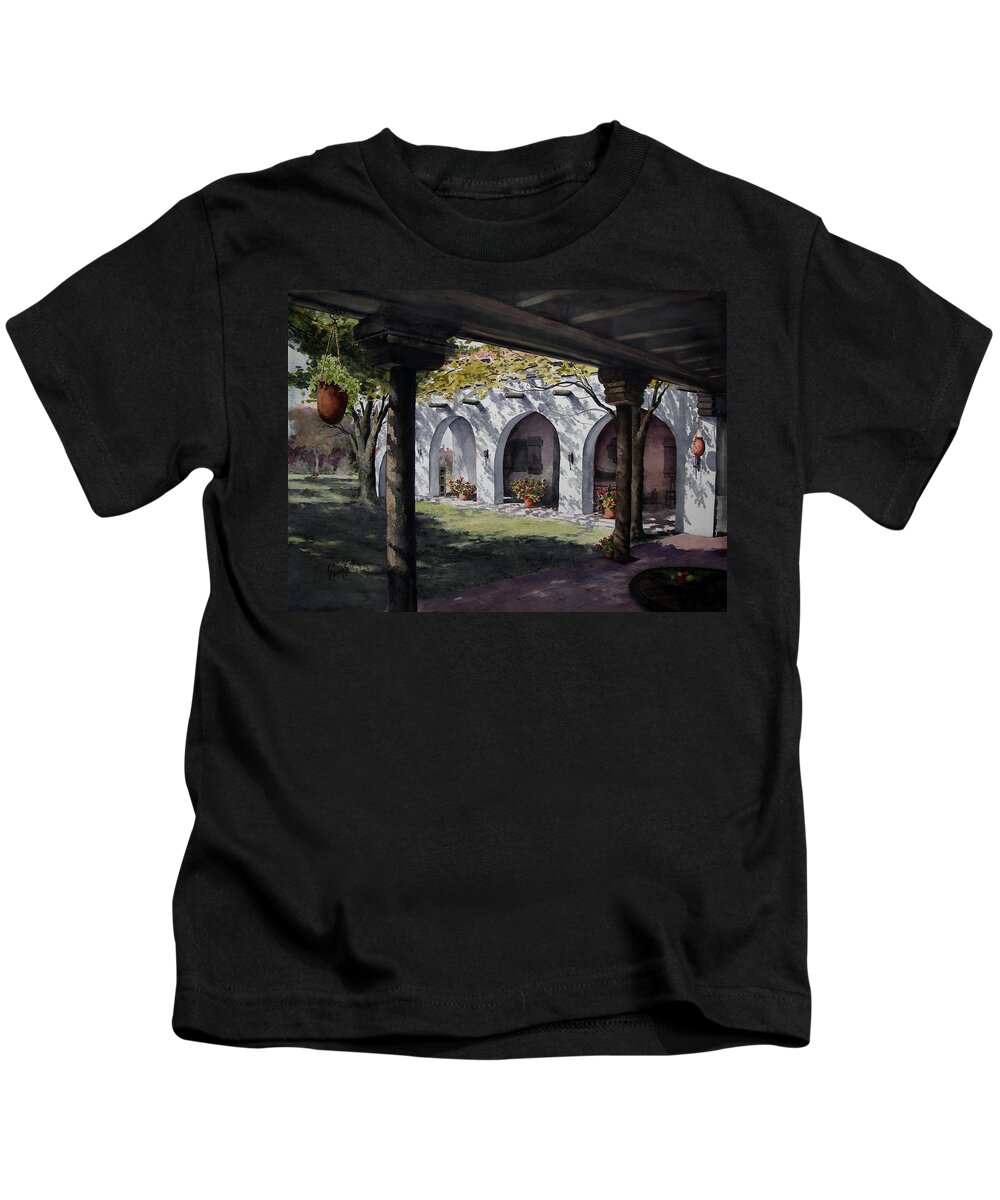 Courtyard Kids T-Shirt featuring the painting Elfrida Courtyard by Sam Sidders