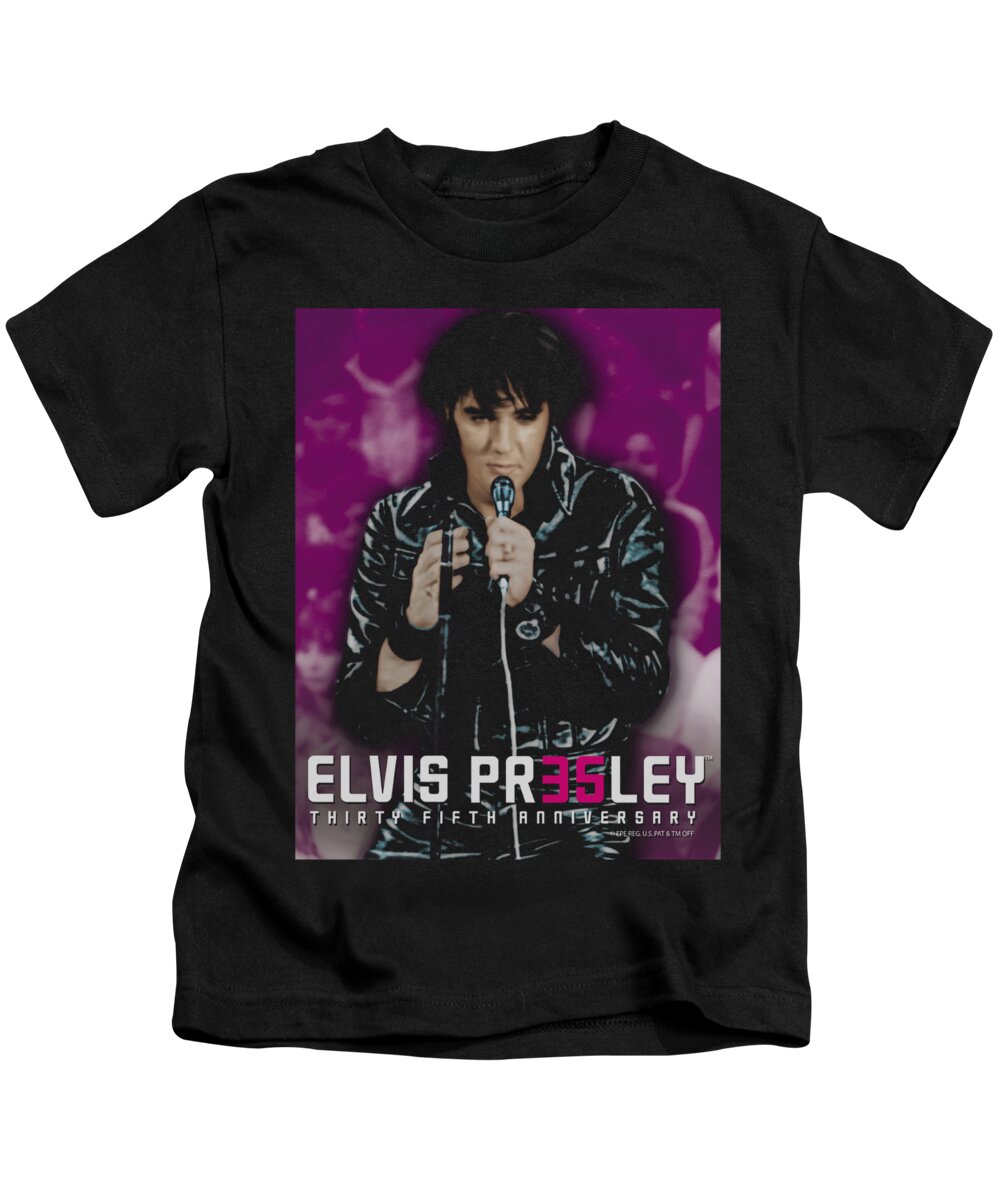  Kids T-Shirt featuring the digital art Elvis - 35 Leather by Brand A