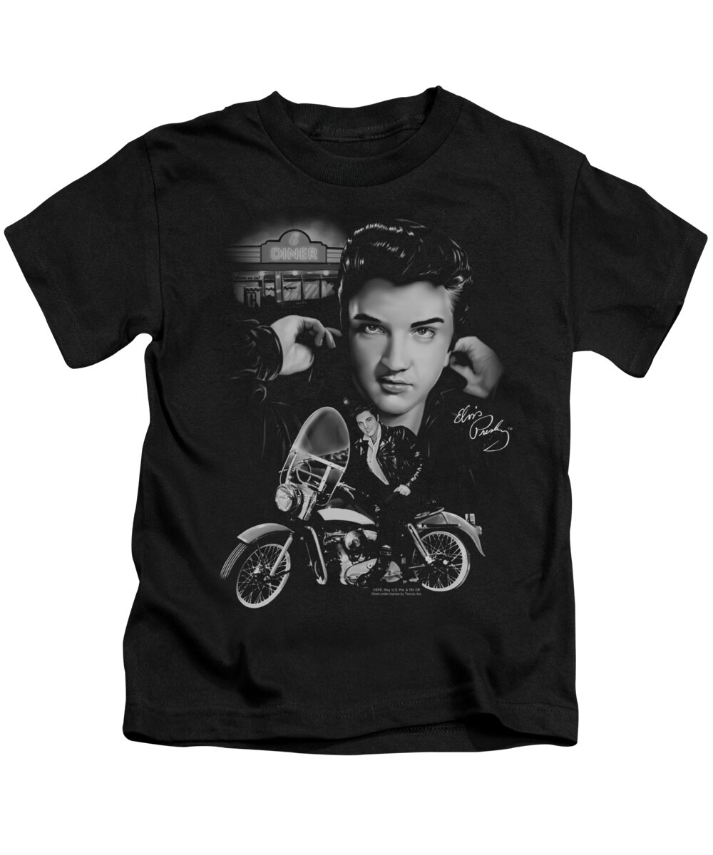  Kids T-Shirt featuring the digital art Elvis - The King Rides Again by Brand A