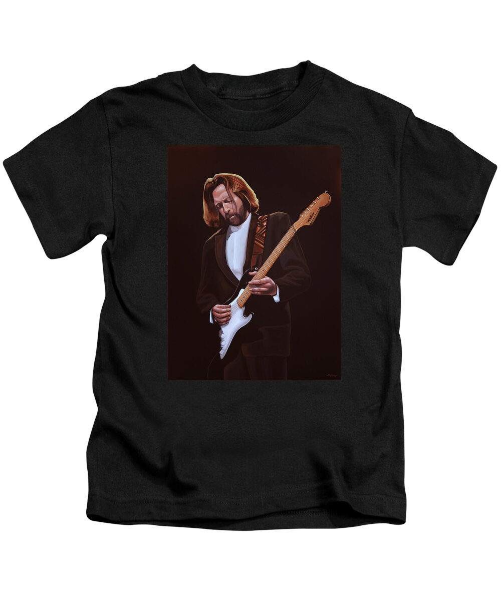 Eric Clapton Kids T-Shirt featuring the painting Eric Clapton Painting by Paul Meijering