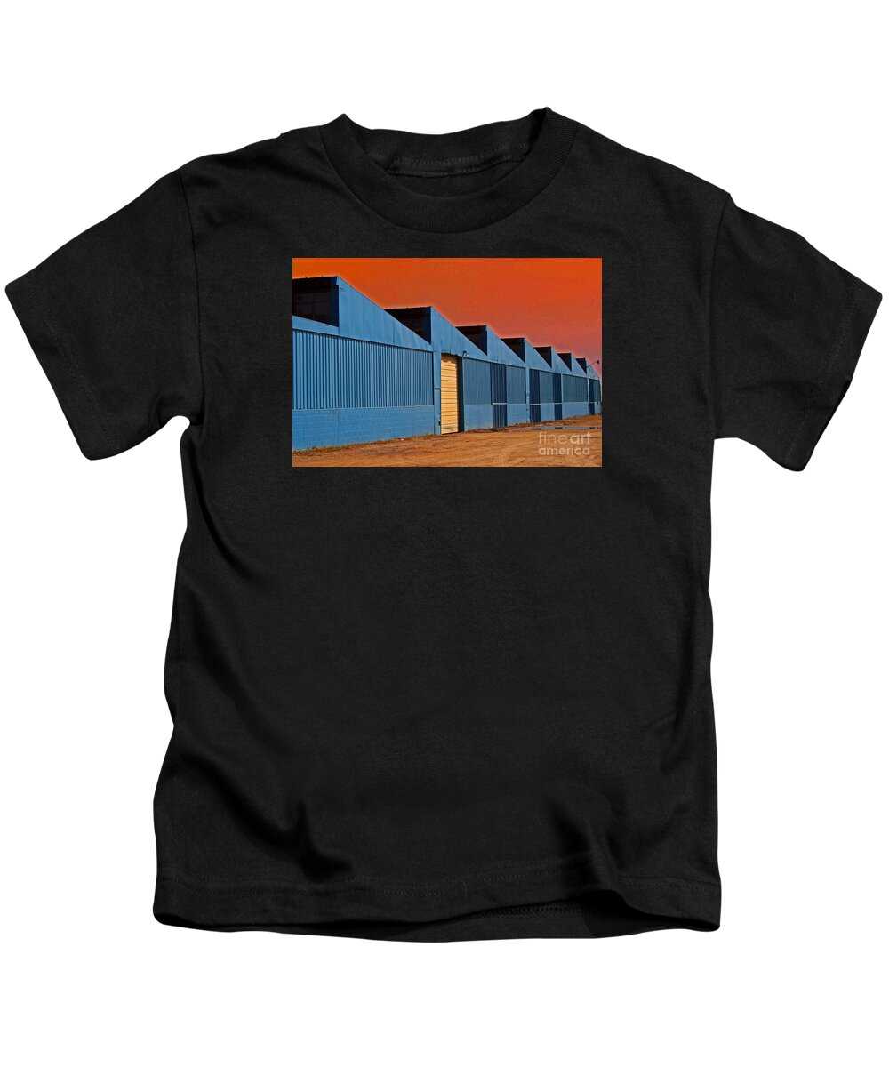 Building Kids T-Shirt featuring the photograph Factory Building by Karen Adams