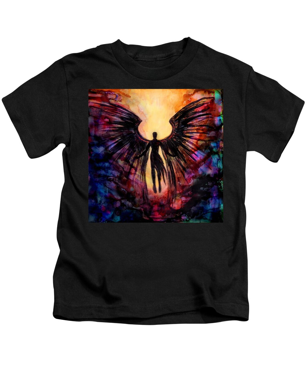 Light Kids T-Shirt featuring the painting Fallen Angel 1 by Lilia S