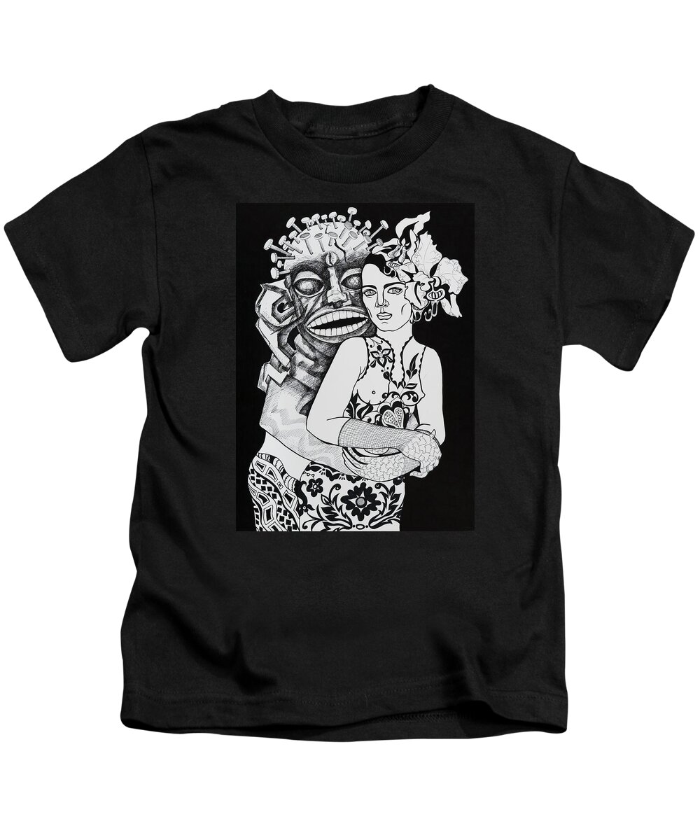 Surreal Kids T-Shirt featuring the drawing Fetish Girl by Yelena Tylkina