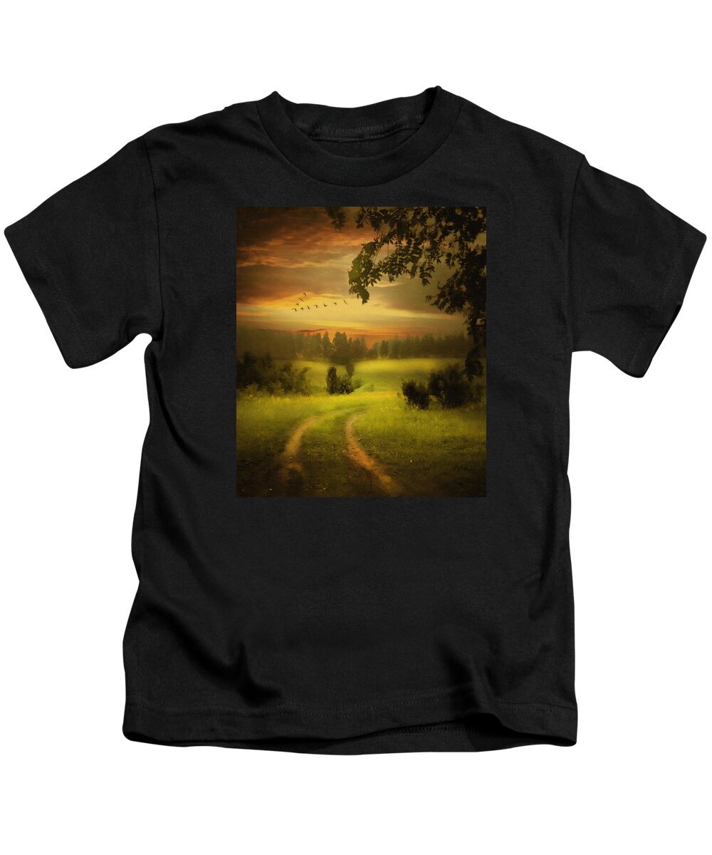 Digital Painting Kids T-Shirt featuring the painting Fields Of Dreams by Georgiana Romanovna
