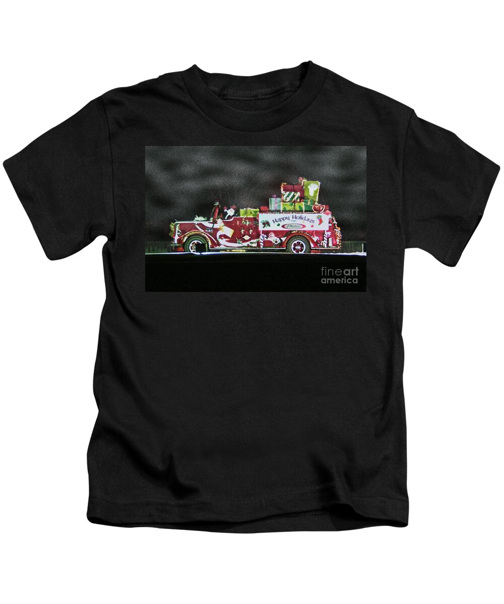 Fire Engine Kids T-Shirt featuring the photograph Firefighters Christmas by Tommy Anderson