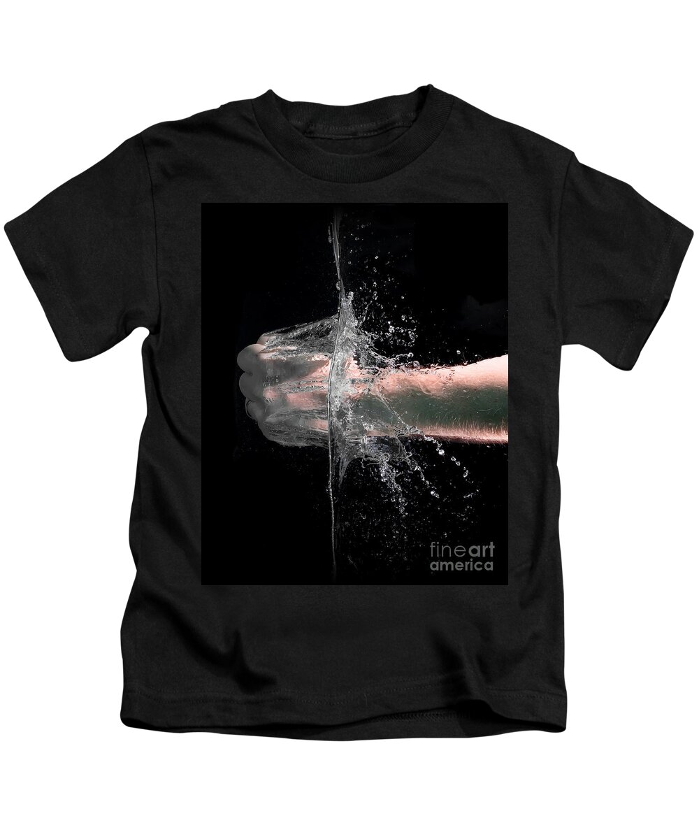 Water Kids T-Shirt featuring the photograph Fist punch into water by Simon Bratt