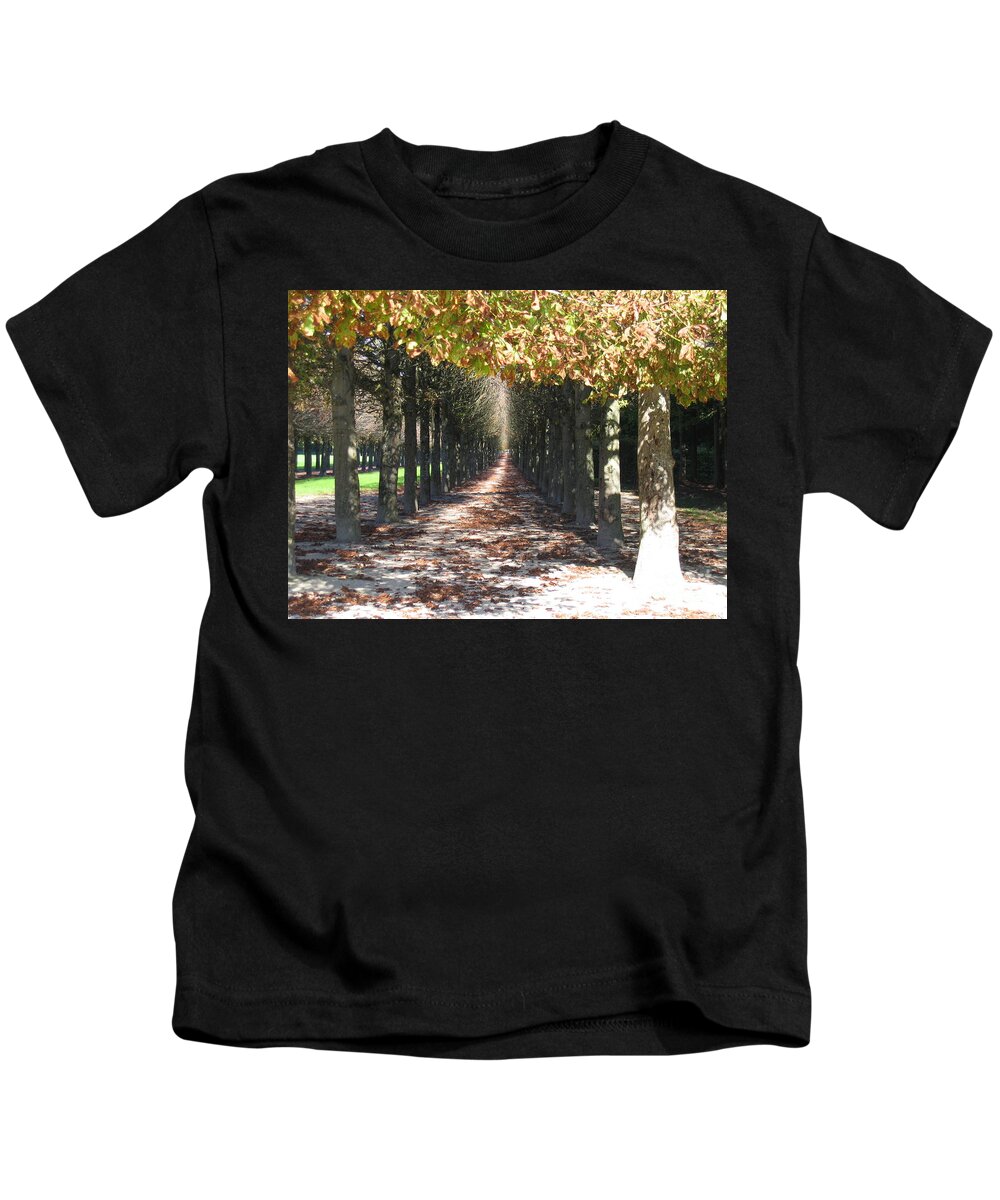 Treelined Path Kids T-Shirt featuring the photograph Fountainebleau - Under the trees by HEVi FineArt