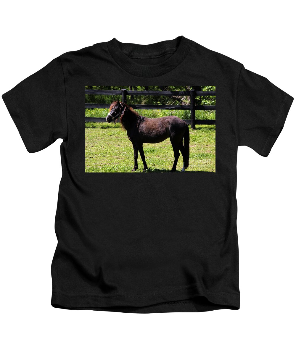 Horse Kids T-Shirt featuring the photograph Furry Pony by Janice Byer