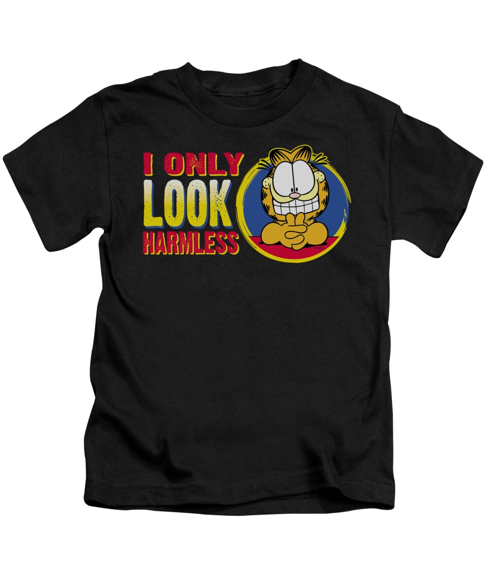 Garfield Kids T-Shirt featuring the digital art Garfield - I Only Look Harmless by Brand A