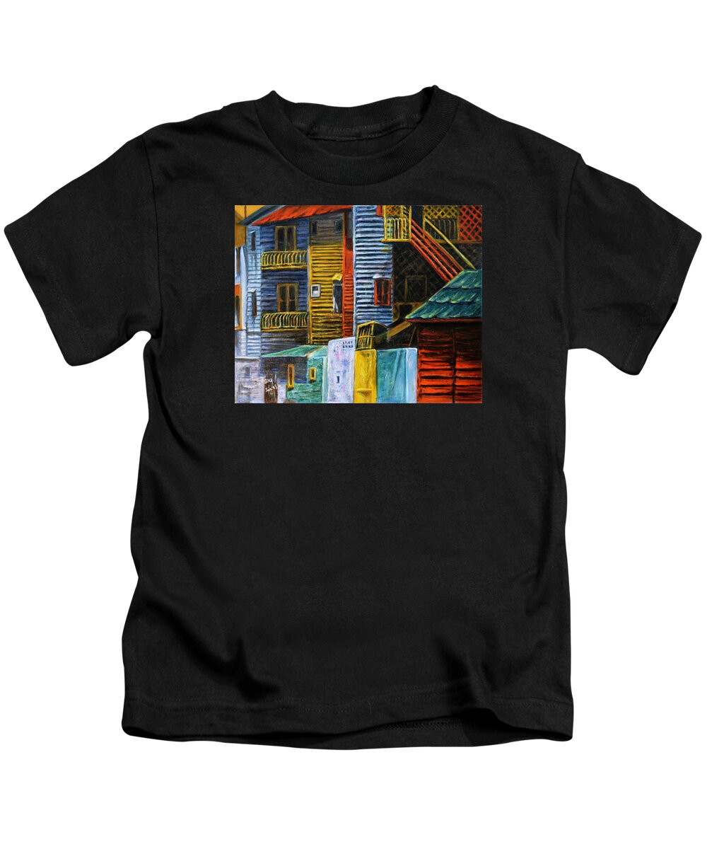 Cityscape Kids T-Shirt featuring the painting Geometric Colours I by Xueling Zou