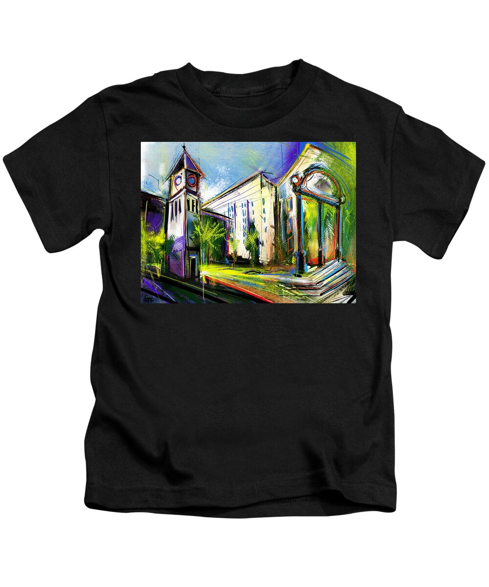 Georgetown Kids T-Shirt featuring the painting Local Landmarks by John Gholson