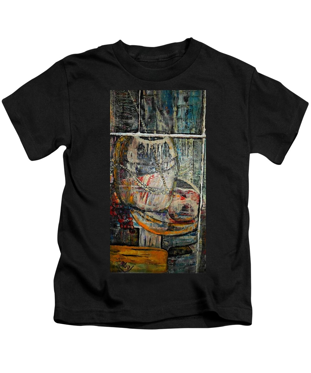 Still-life Kids T-Shirt featuring the painting Glancing through by Peggy Blood
