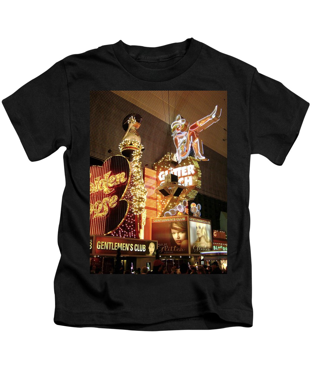 Gentlemen's Club Kids T-Shirt featuring the photograph Glitter Gulch in Las Vegas by Gerry High