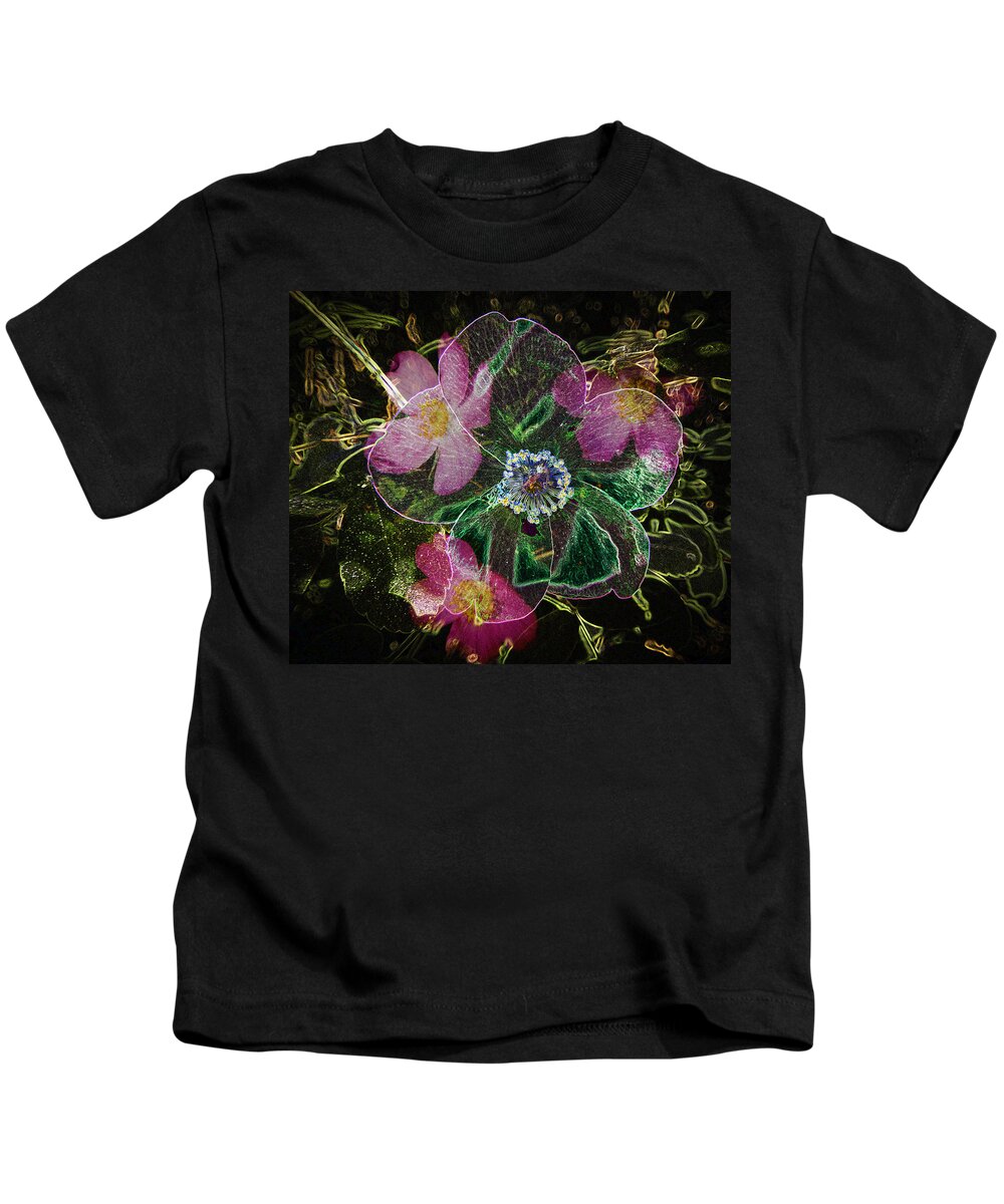 Abstract Kids T-Shirt featuring the photograph Glowing Wild Rose by Penny Lisowski