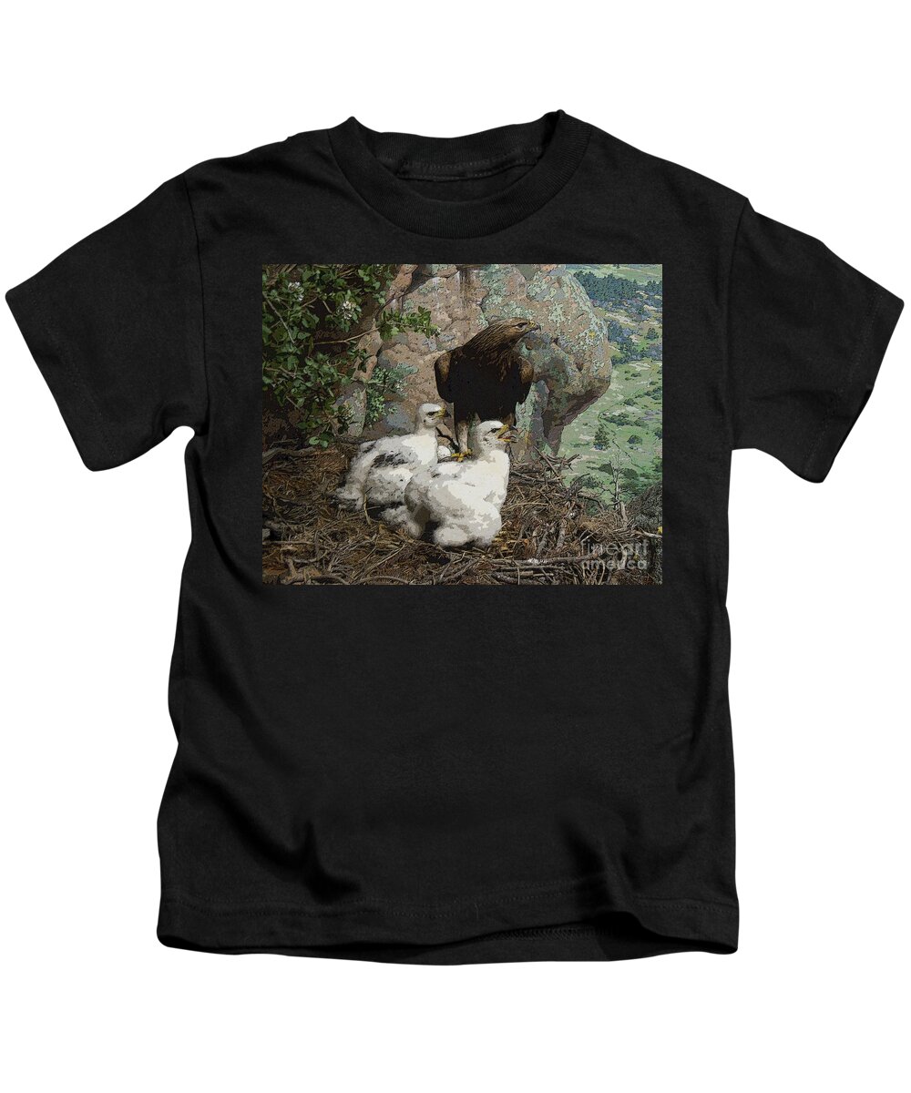 Eagle Chicks Kids T-Shirt featuring the digital art Golden Eagle and Chicks by Heather Coen