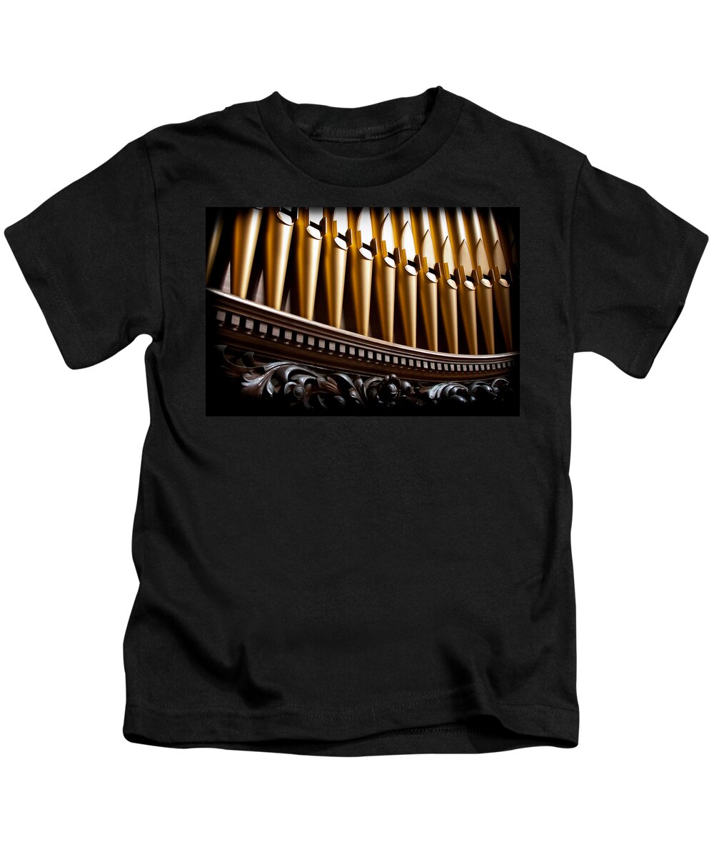 Pipes Kids T-Shirt featuring the photograph Golden organ pipes by Jenny Setchell