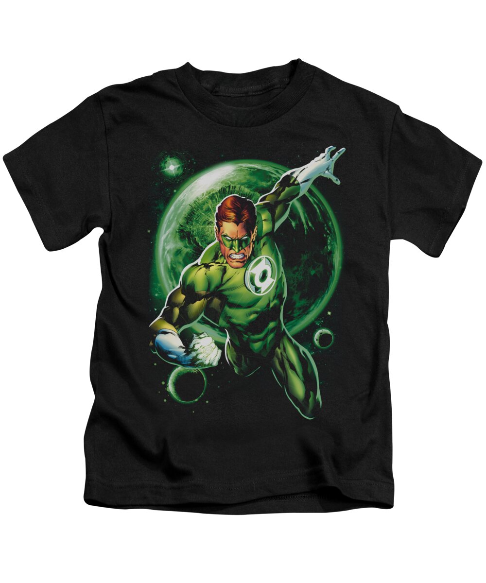 Green Lantern Kids T-Shirt featuring the digital art Green Lantern - Galaxy Glow by Brand A
