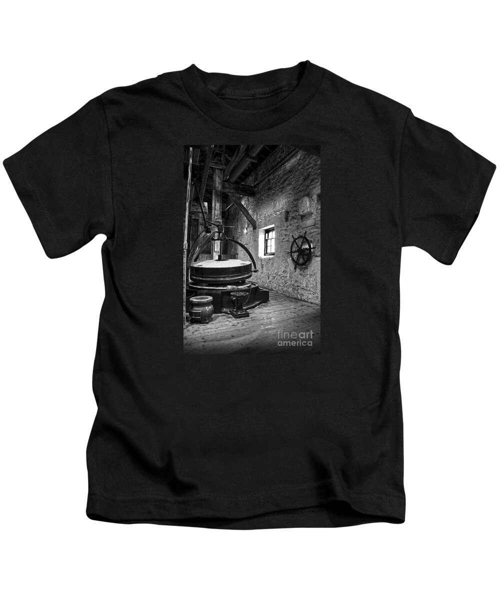 Grinder Kids T-Shirt featuring the photograph Grinder for unmalted barley in an old distillery by RicardMN Photography