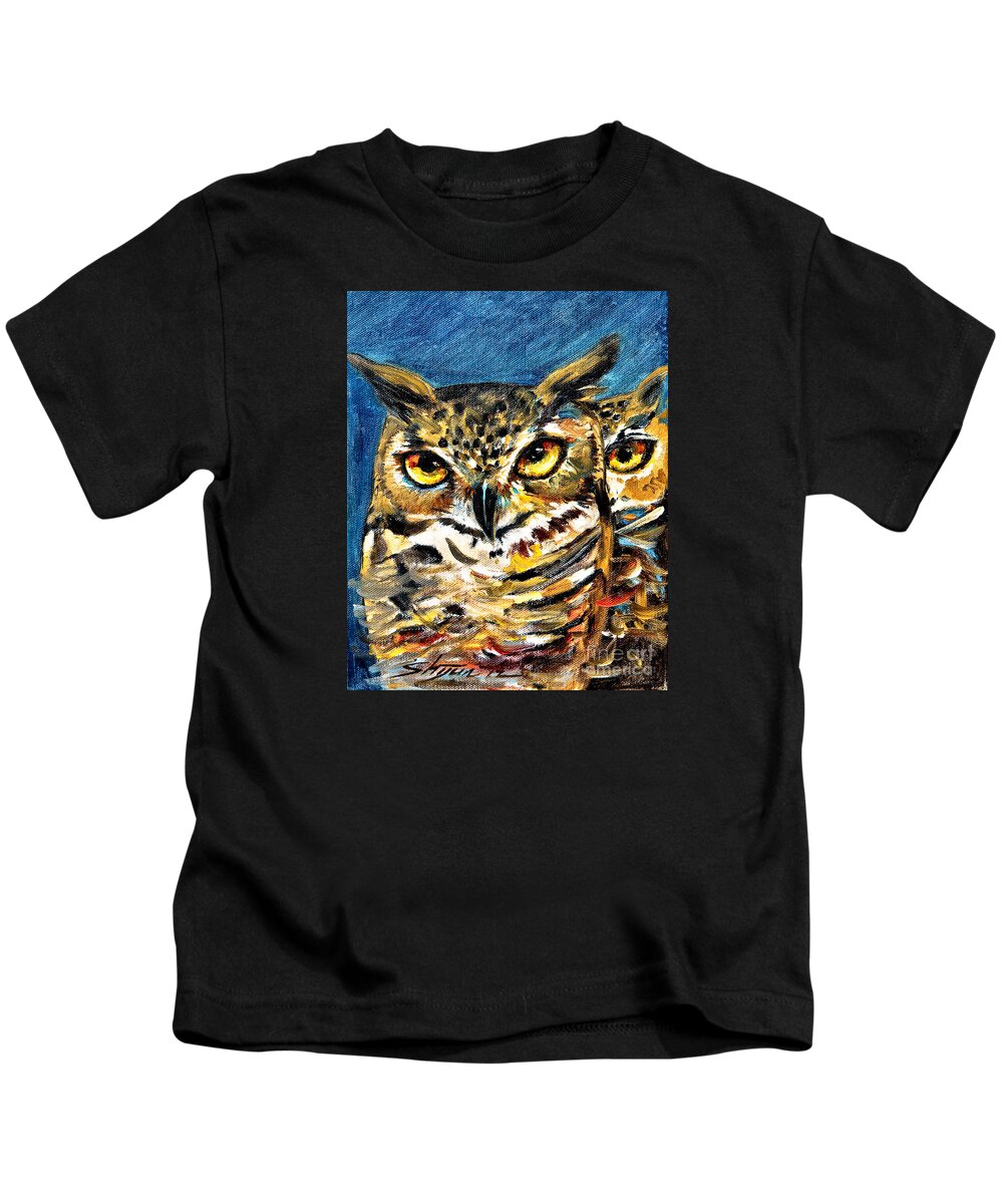 Owl Kids T-Shirt featuring the painting Guardian Owls by Shijun Munns