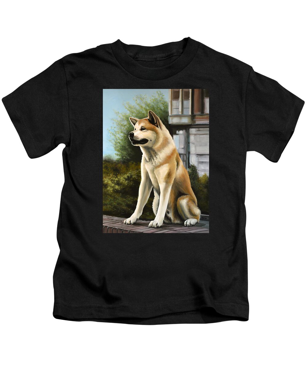 Hachi Kids T-Shirt featuring the painting Hachi Painting by Paul Meijering