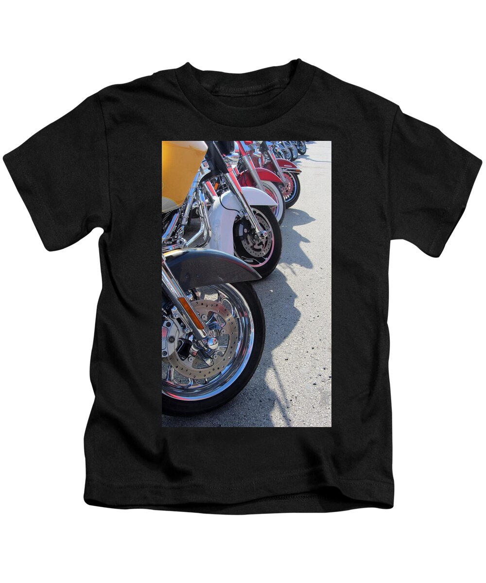 Motorcycles Kids T-Shirt featuring the photograph Harley Line Up 1 by Anita Burgermeister