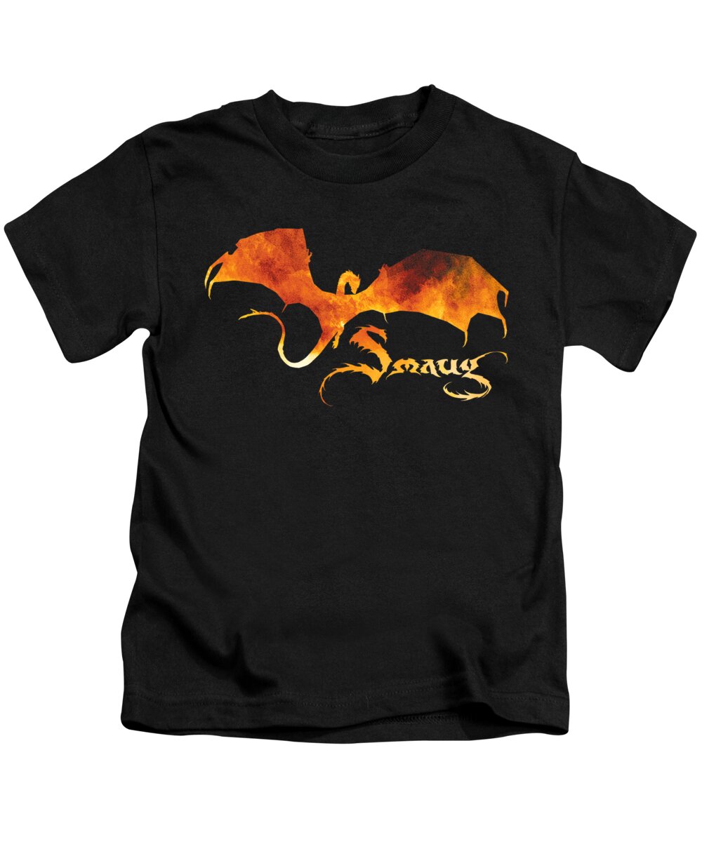  Kids T-Shirt featuring the digital art Hobbit - Smaug On Fire by Brand A