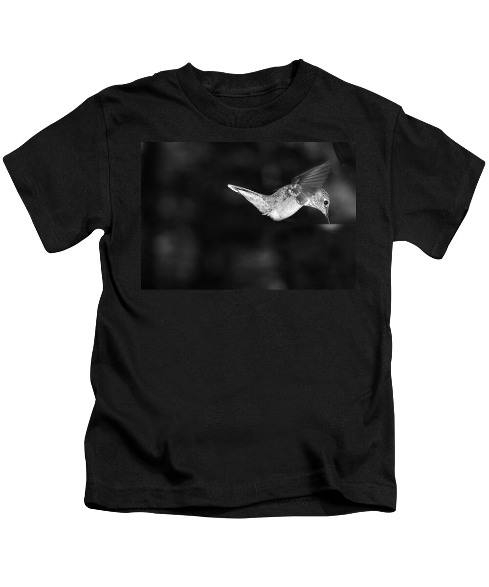 Hummingbird Kids T-Shirt featuring the photograph Hummingbird BW by Ron White