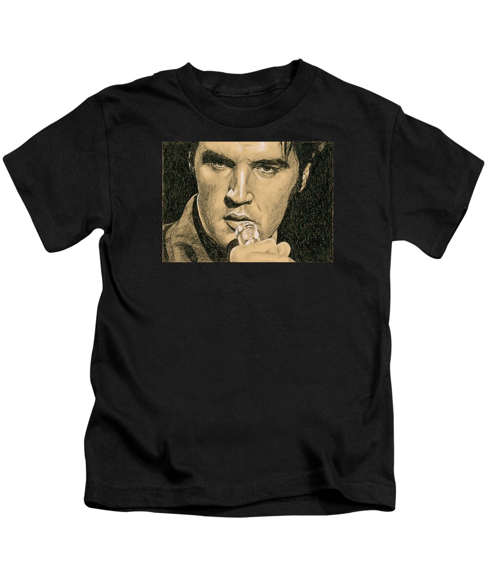 Elvis Kids T-Shirt featuring the drawing If you're looking for Trouble by Rob De Vries
