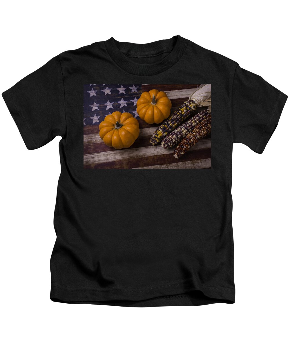 Indian Kids T-Shirt featuring the photograph Indian Corn On Old Flag by Garry Gay