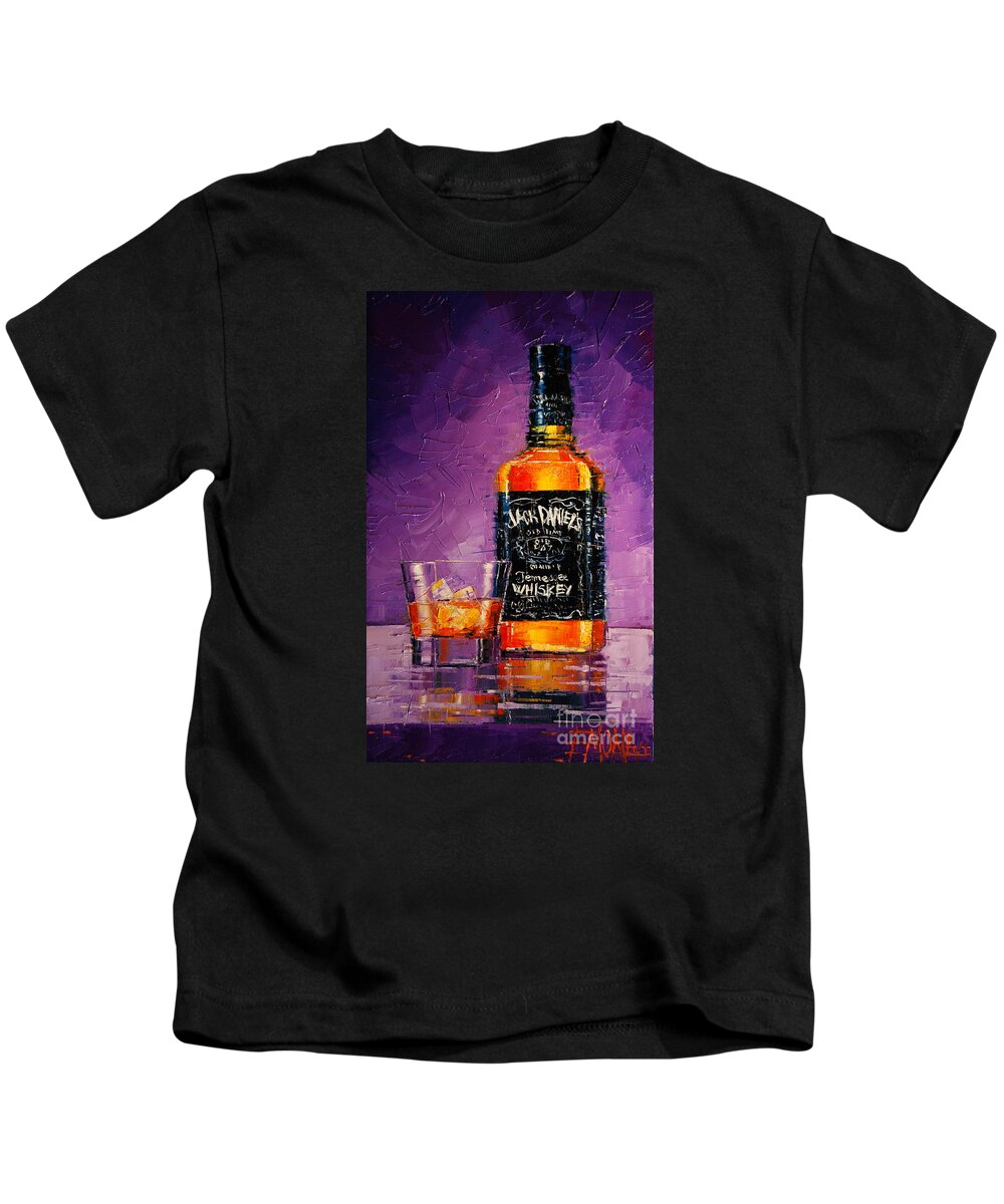 Still Life With Bottle And Glass Kids T-Shirt featuring the painting Still life with bottle and glass by Mona Edulesco