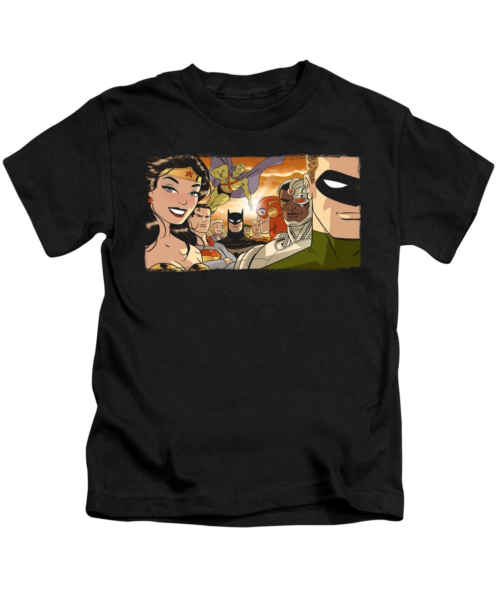  Kids T-Shirt featuring the digital art Jla - Cinematic League by Brand A