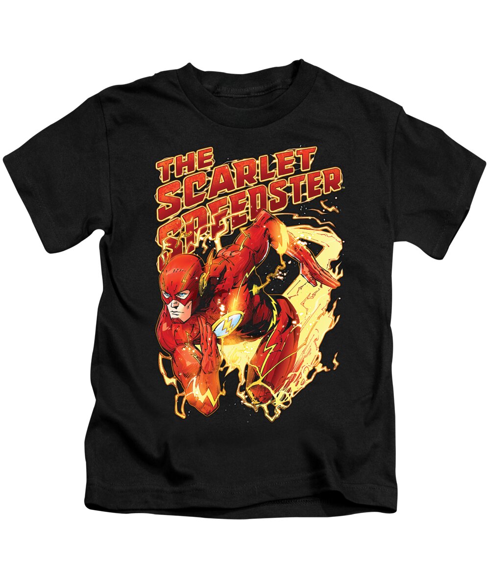 Kids T-Shirt featuring the digital art Jla - Scarlet Speedster by Brand A