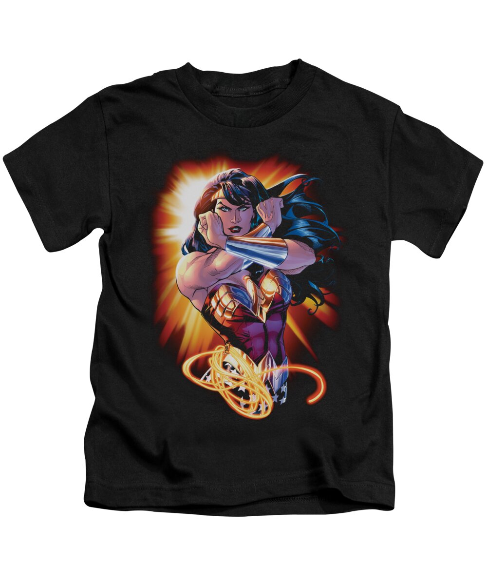 Justice League Of America Kids T-Shirt featuring the digital art Jla - Wonder Rays by Brand A