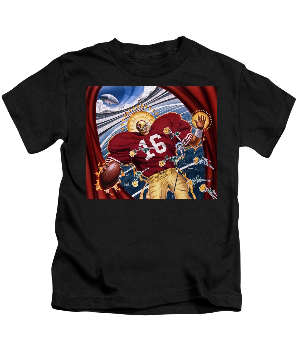 Painting Kids T-Shirt featuring the painting Joe Montana and The San Francisco Giants by Garth Glazier