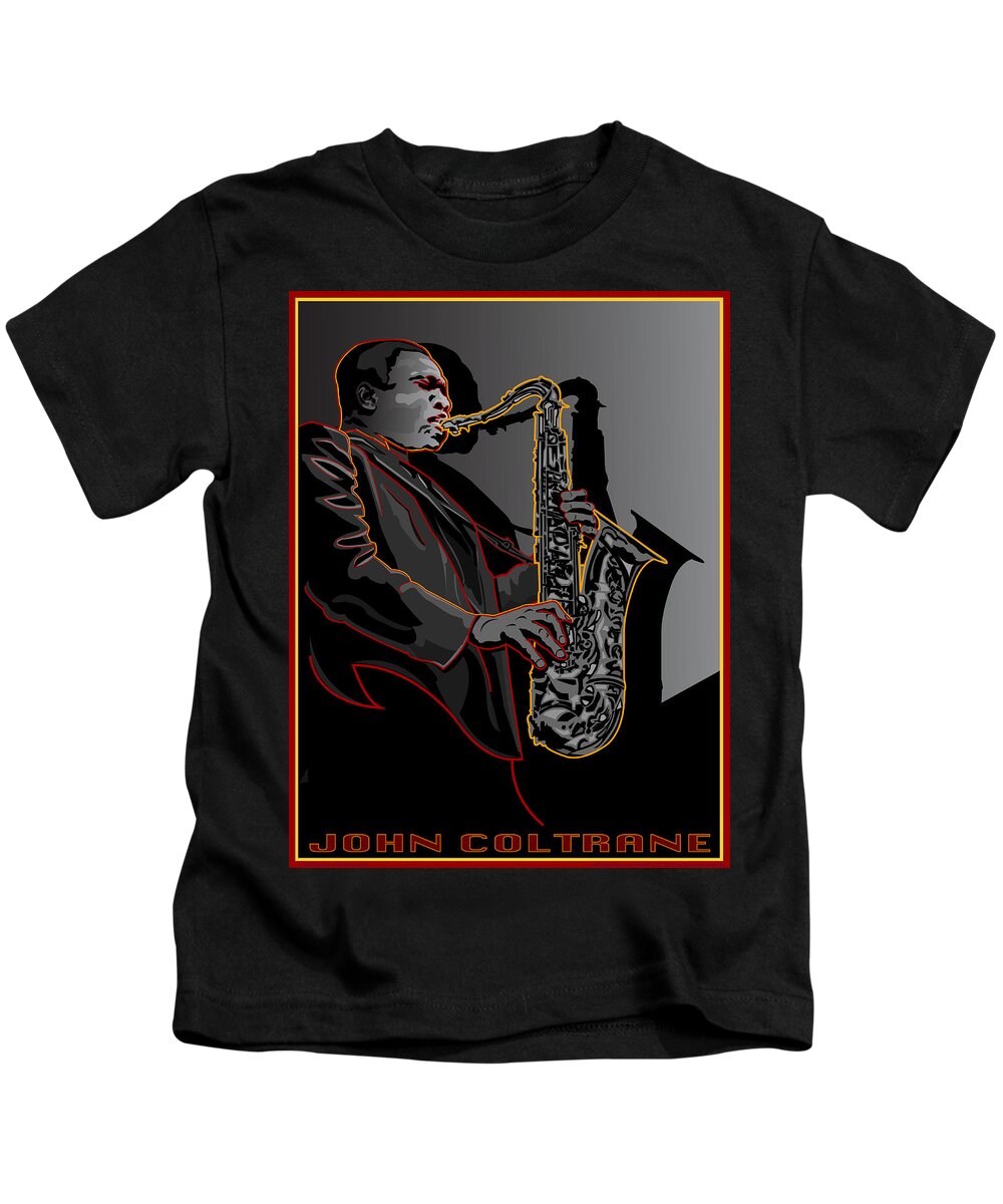 John Coltrane Kids T-Shirt featuring the digital art John Coltrane Jazz Saxophone Legend by Larry Butterworth