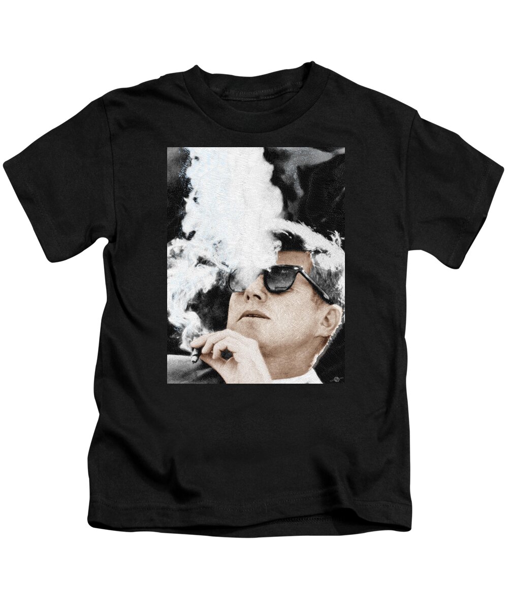 #faatoppicks Kids T-Shirt featuring the painting John F Kennedy Cigar and Sunglasses by Tony Rubino