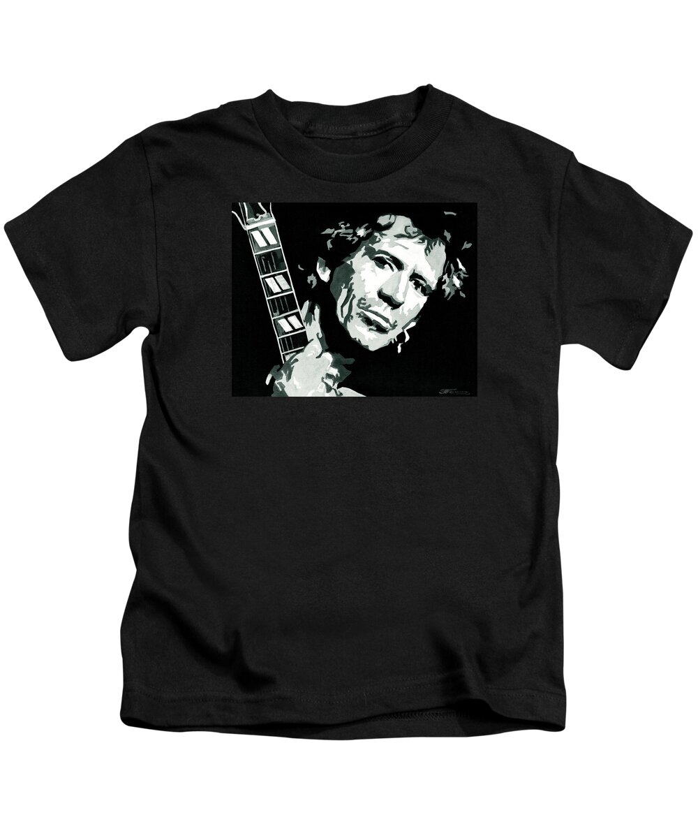 Tanya Filichkin Kids T-Shirt featuring the painting Keith Richards The Rock Star by Tanya Filichkin