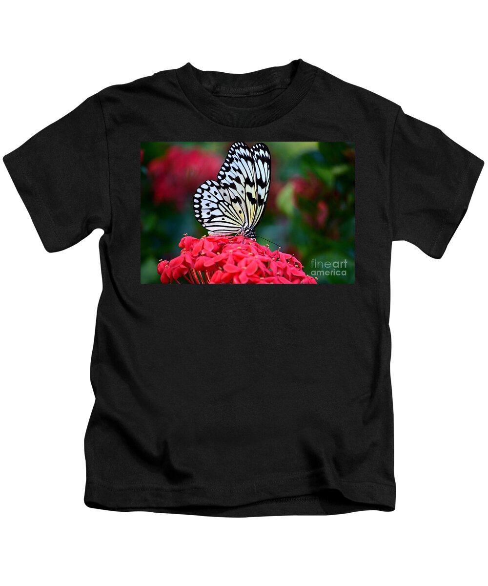 Landscape Kids T-Shirt featuring the photograph Kite Butterfly on Pink by Peggy Franz
