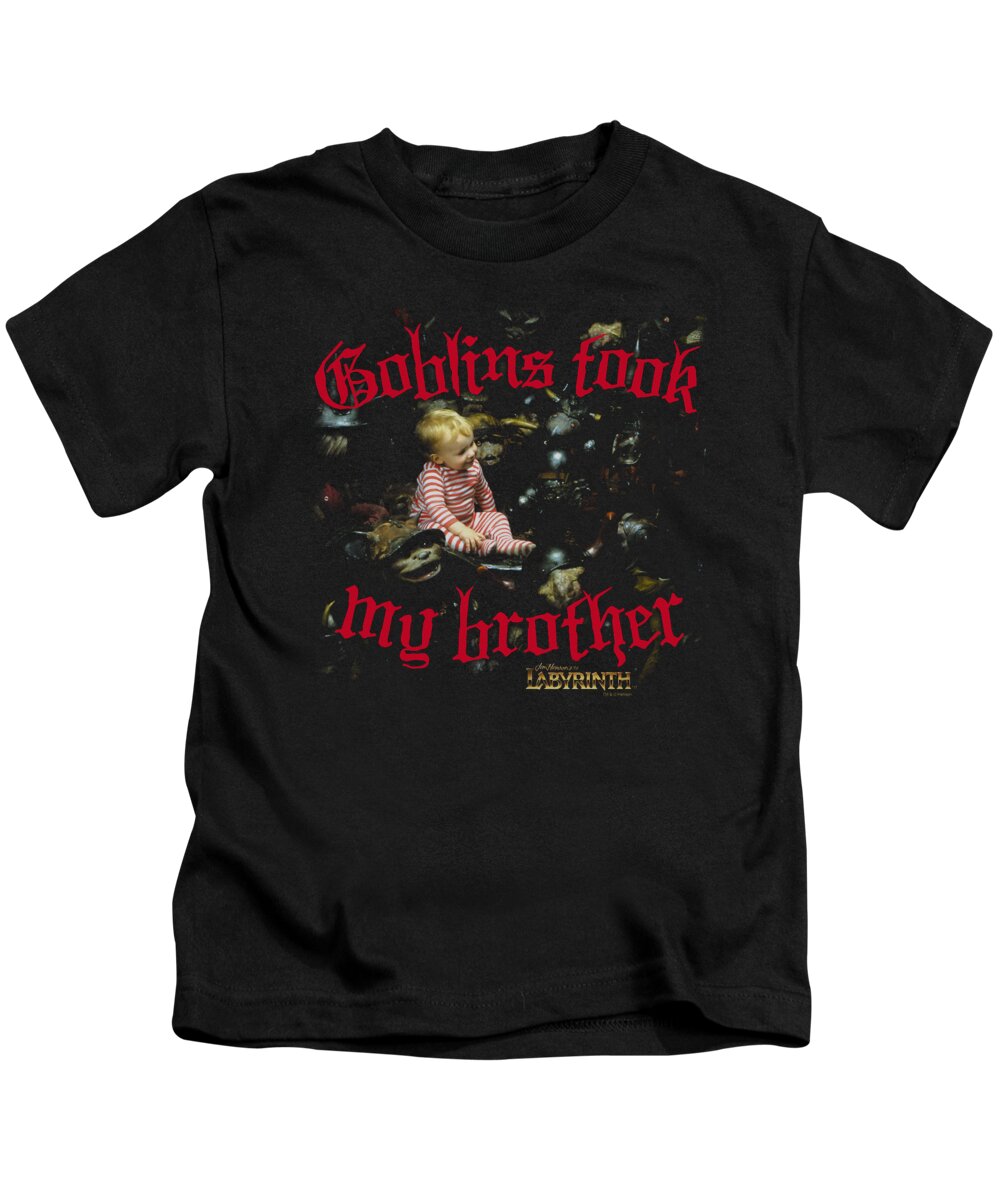 Labyrinth Kids T-Shirt featuring the digital art Labyrinth - Goblins Took My Brother by Brand A
