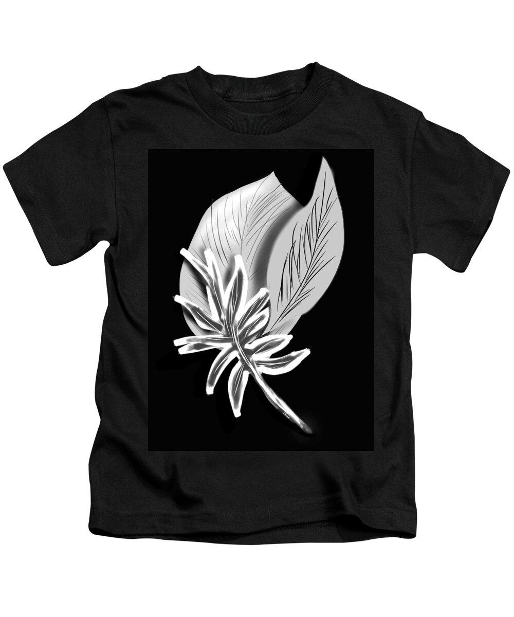 Black & White Kids T-Shirt featuring the digital art Leaf ray by Christine Fournier