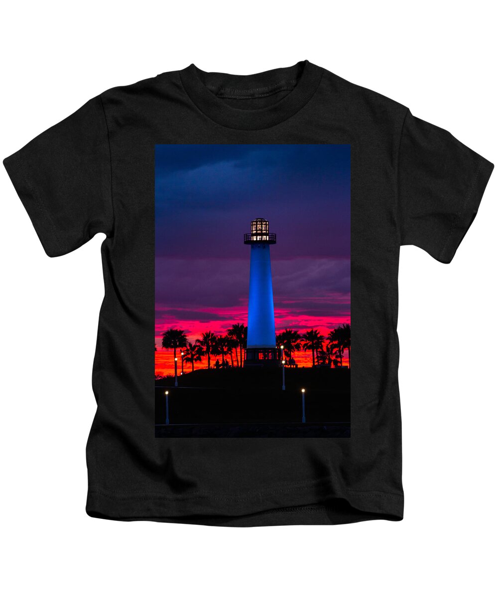 Light House Kids T-Shirt featuring the photograph Light House in the Firey Sky by Denise Dube