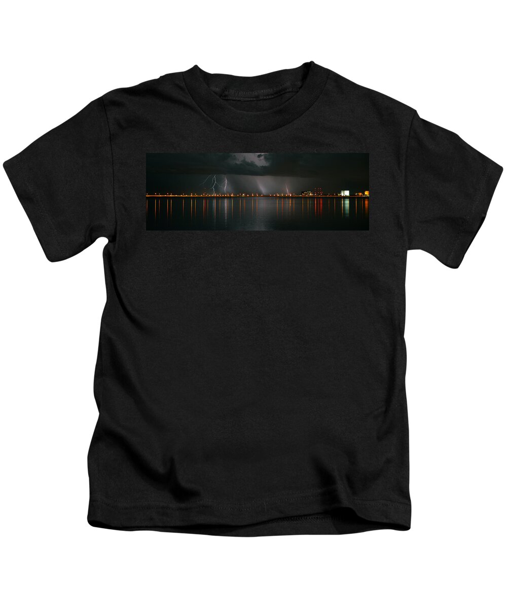 Lightning Storm Kids T-Shirt featuring the photograph Lightning Storm pano work A by David Lee Thompson