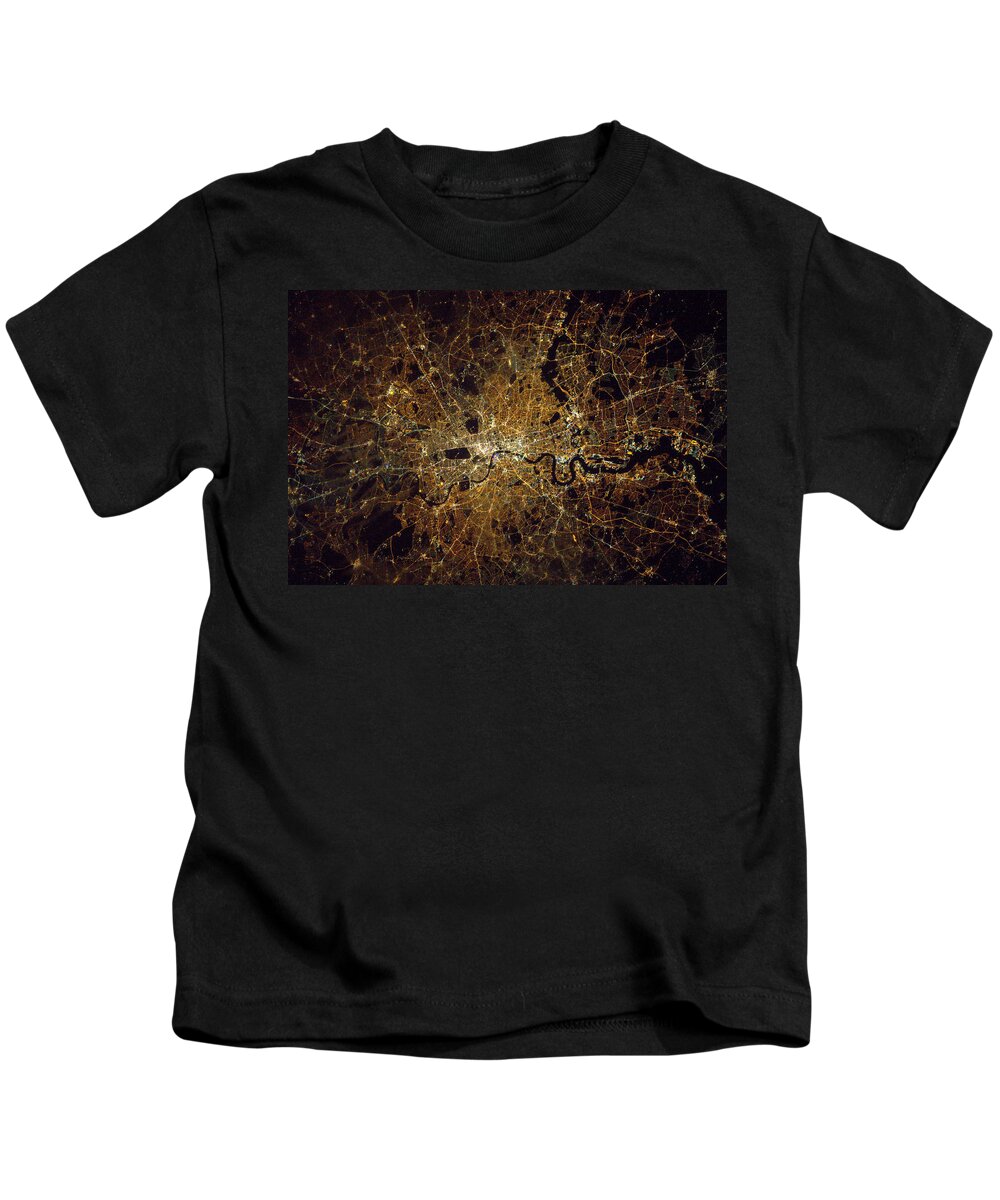 Satellite Image Kids T-Shirt featuring the photograph London At Night, Satellite Image by Science Source