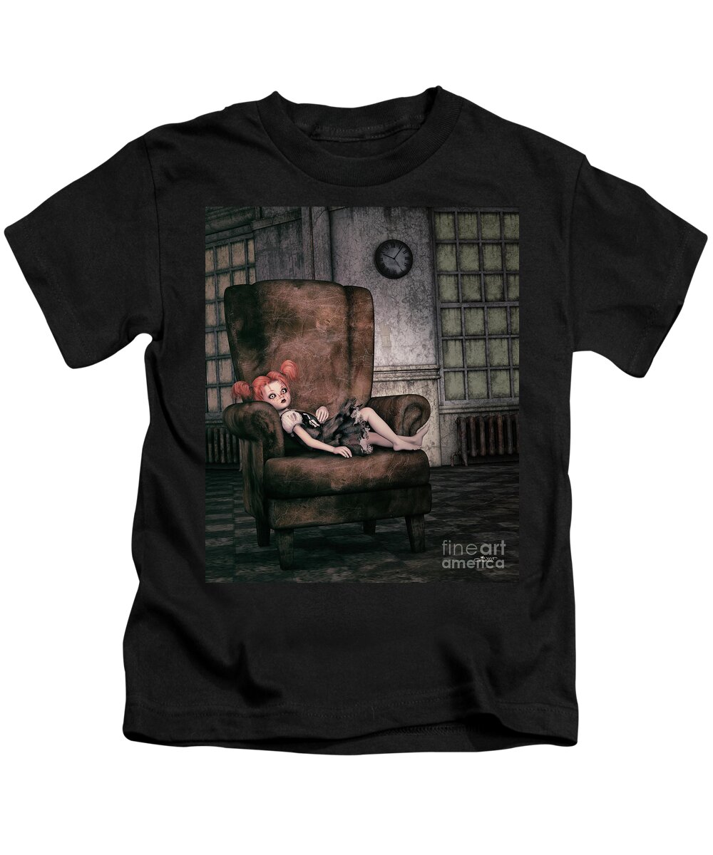 3d Kids T-Shirt featuring the digital art Lonely Gothic Doll by Jutta Maria Pusl
