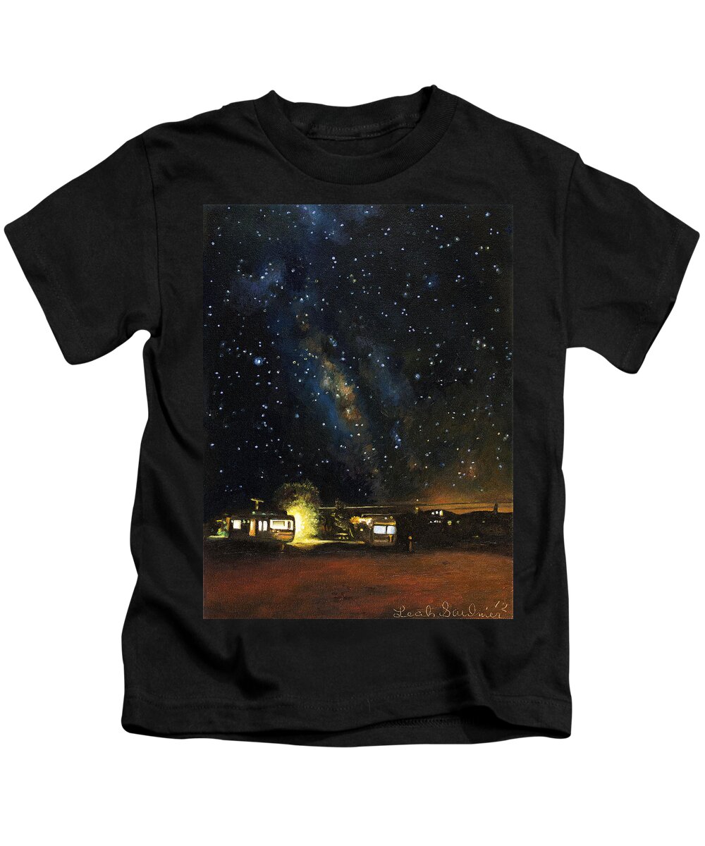 Trailer Kids T-Shirt featuring the painting Los Rancheros RV Park by Leah Saulnier The Painting Maniac