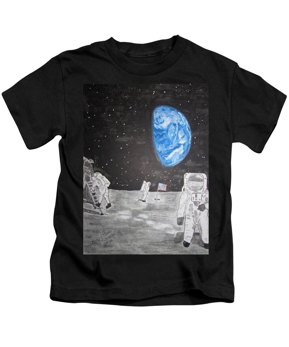 Stars Kids T-Shirt featuring the painting Man on the Moon by Kathy Marrs Chandler