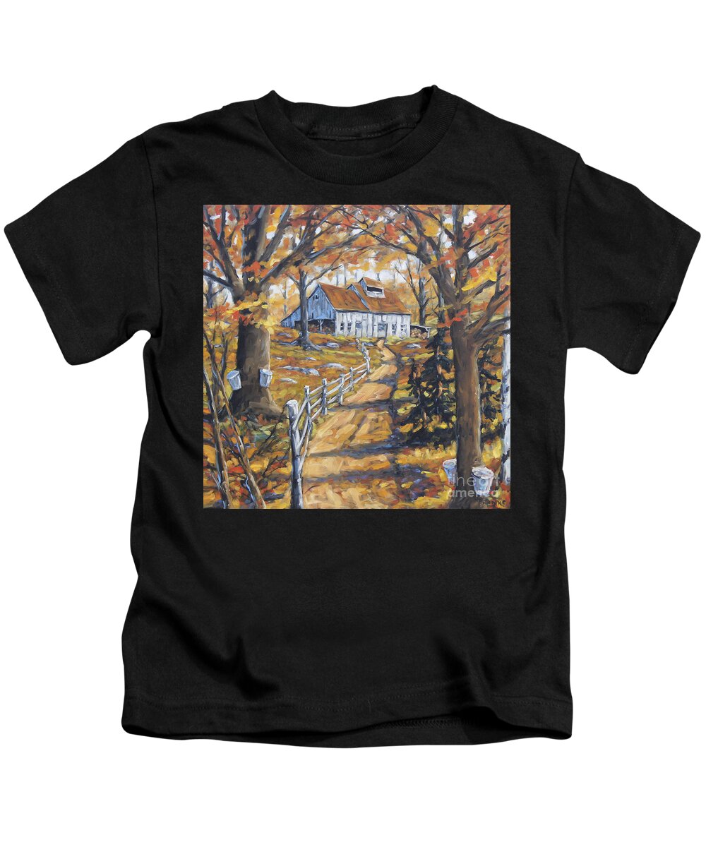 Sugar Shack Kids T-Shirt featuring the painting Maple Sugar Bush Road by Prankearts by Richard T Pranke