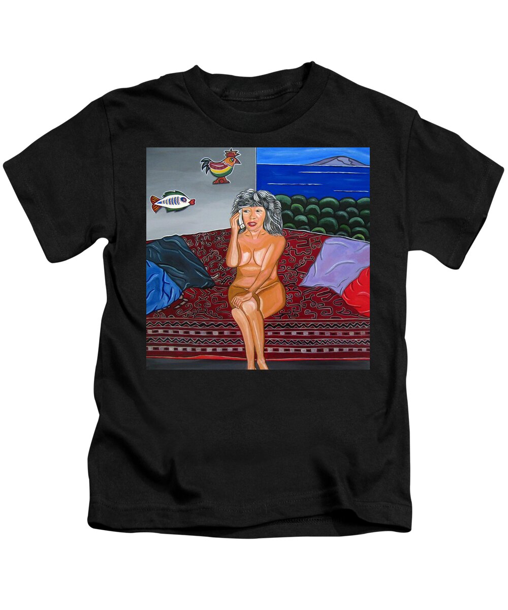 Nude Paintings Kids T-Shirt featuring the painting Maria speaks the naked truth by Sandra Marie Adams