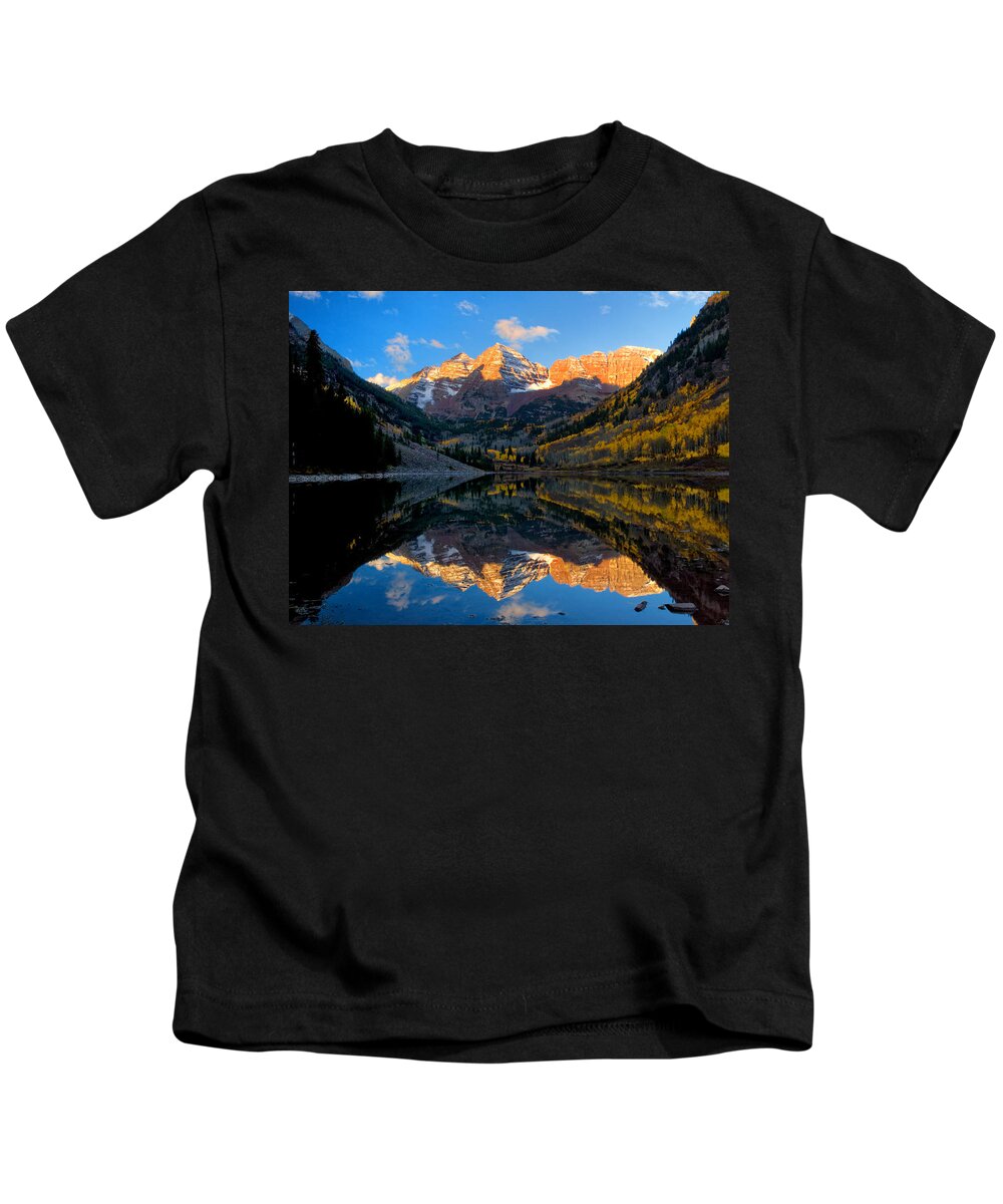 Maroon Bells Kids T-Shirt featuring the photograph Maroon Bells Landscape by Ronda Kimbrow